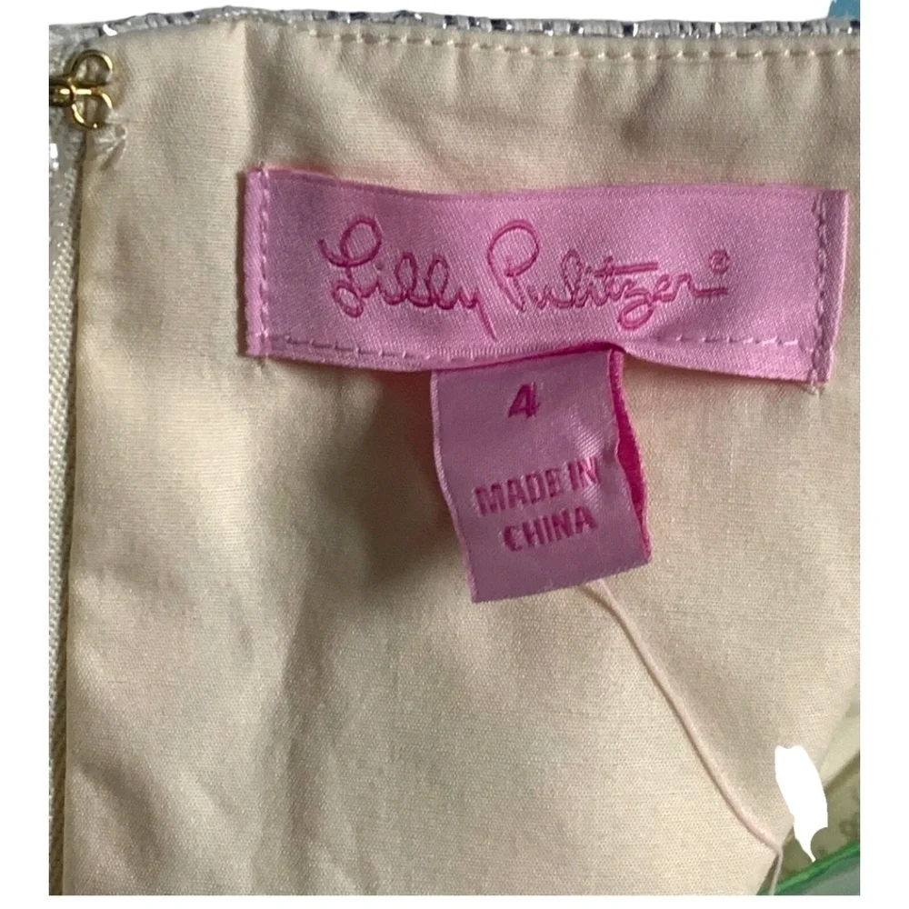 Lilly Pulitzer Dress Remi Strapless Bayview Stripe Blue Cream Metallic Size 4 - Picture 4 of 12